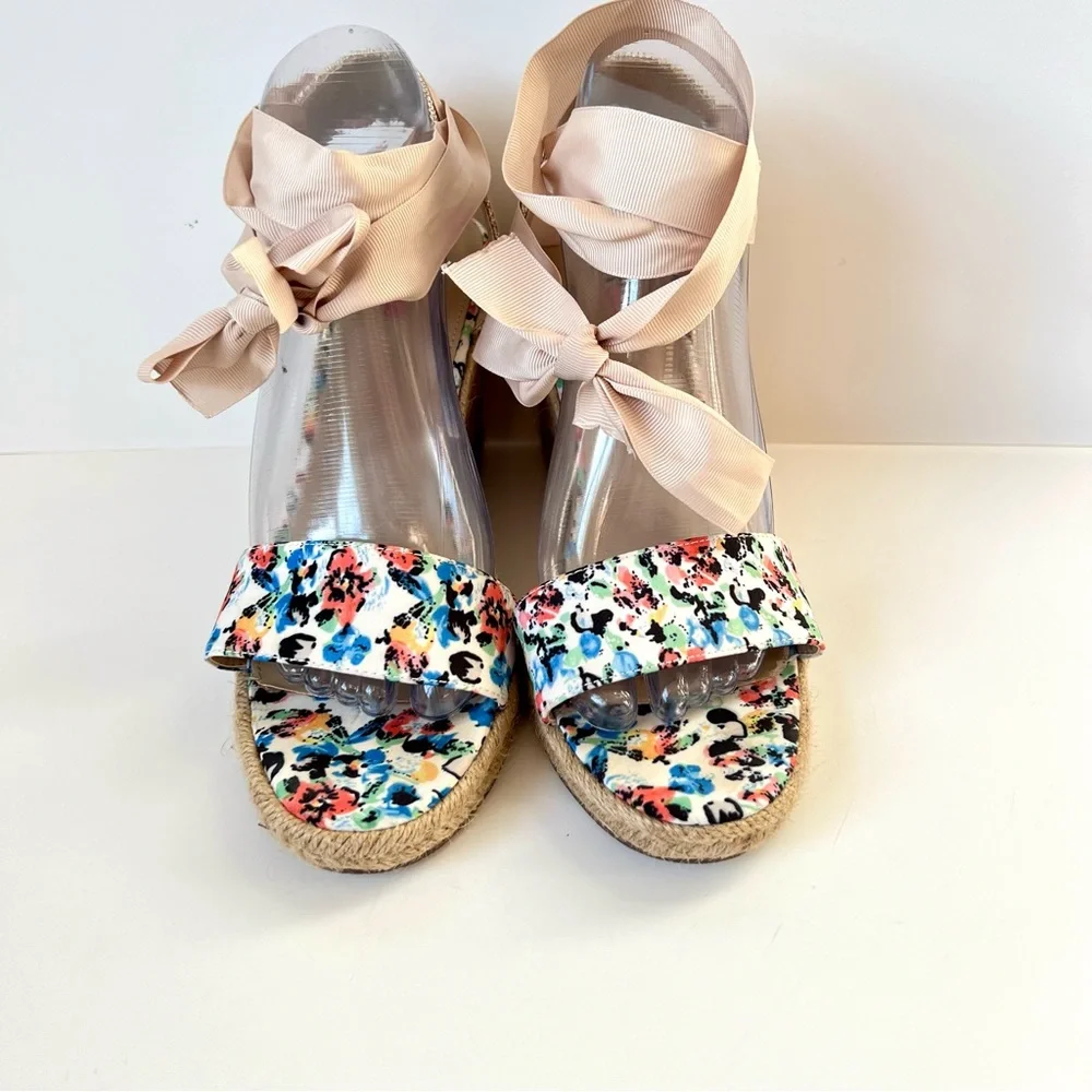 JUST FAB Rhondia Floral Espadrille Ankle Strap Wedge Sandals—SZ. 9